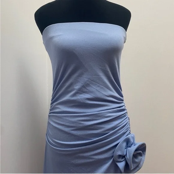 NEW! Delfi Collective- Lana Maxi Dress Sparkly Blue Slit Thigh Strapless Size M